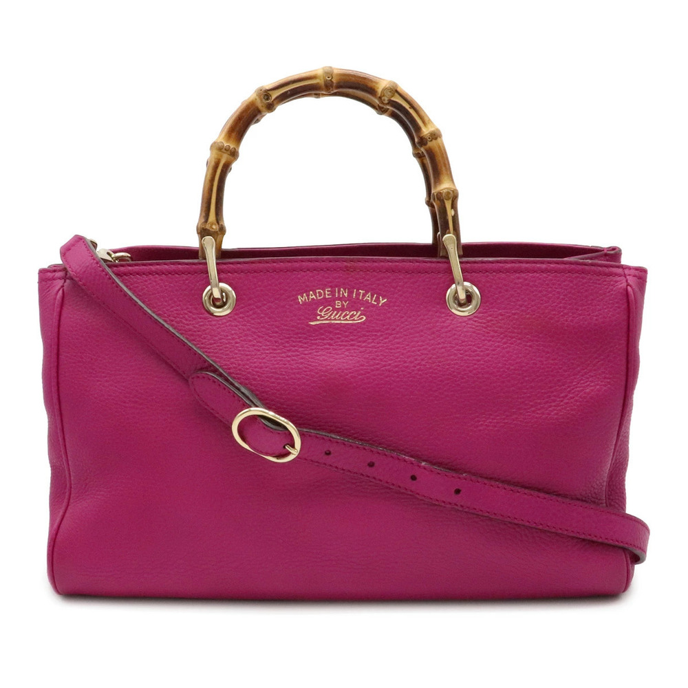 Gucci Bamboo Shopper Leather Tote Bag Handbag Shoulder Purple Pink